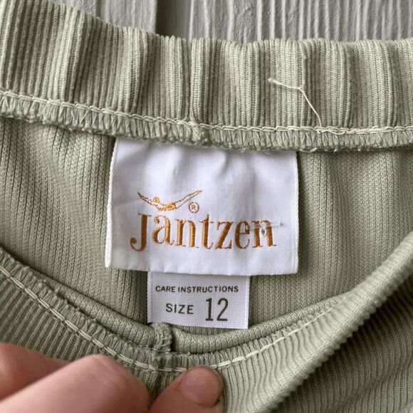 Vintage Jantzen Ribbed Knit Mint Green Wide Leg Pants, Fits M/L - Picture 2 of 6